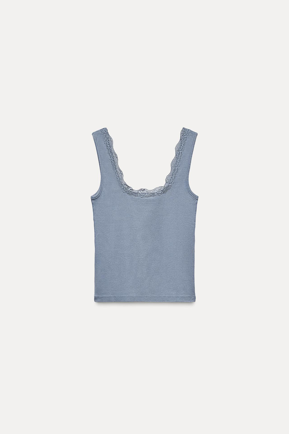 ZARA ТОП С КРУЖЕВНЫМИ БРЕТЕЛЯМИ, СИНИЙ