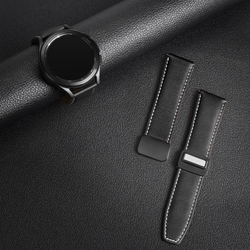 Ремешок из натуральной кожи черного цвета от Dux Ducis для часов Samsung Galaxy Watch 3, 4, 5, 6 и 7 (размер крепления 20мм), серия YA Series