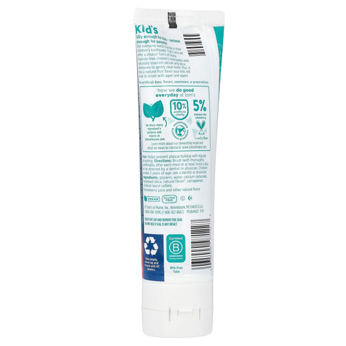 Tom's of Maine, Детская натуральная зубная паста, без фтора, для детей от 2 лет, со вкусом клубники, 144 г (5,1 унции)