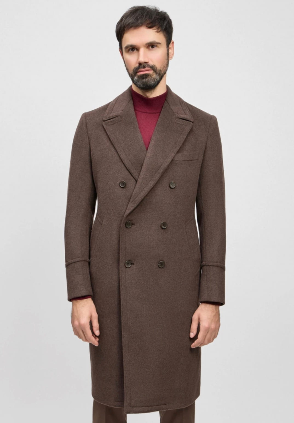 Мужское пальто двубортное (шоколадное) С40