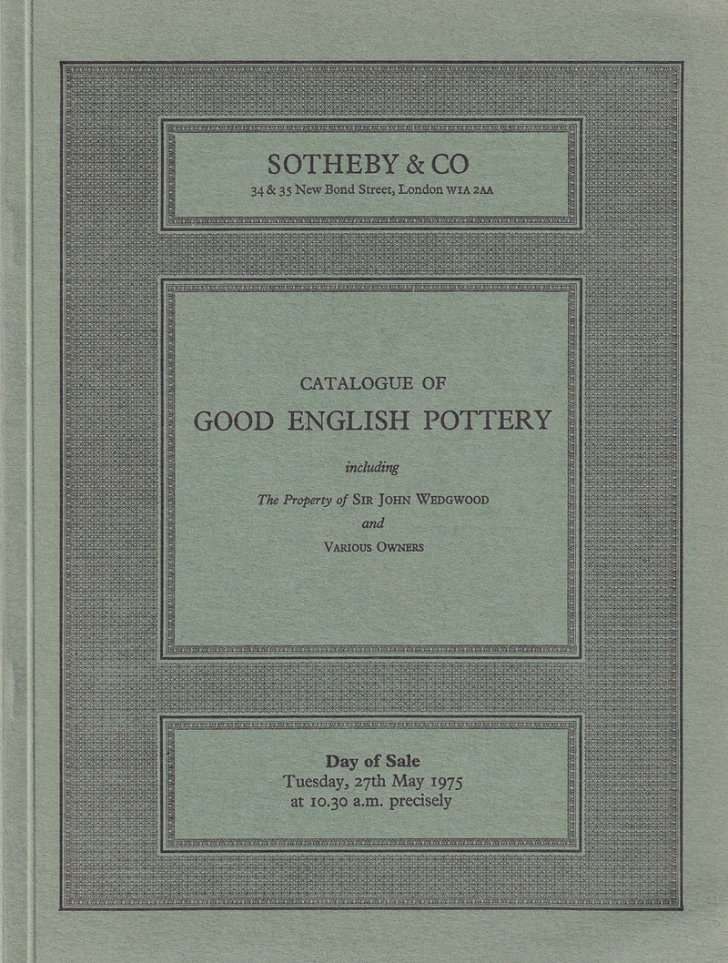 Каталог аукциона Sotheby's, Лондон, Шедевры английской керамики от 27 мая 1975 года