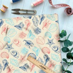 Ткань шелк Армани разноцветные ракушки