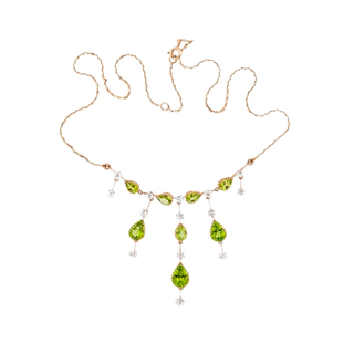 Колье с бриллиантами и природными хризолитами