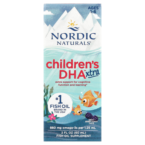 Nordic Naturals, Children's DHA Xtra, для детей возрастом 1–6 лет, вкус ягодного пунша, 880 мг, 60 мл (2 жидк. унции)