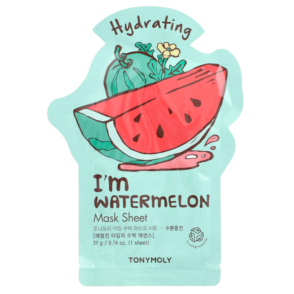 TonyMoly, I'm Watermelon, увлажняющая тканевая маска, 1 шт., 21 г (0,74 унции)