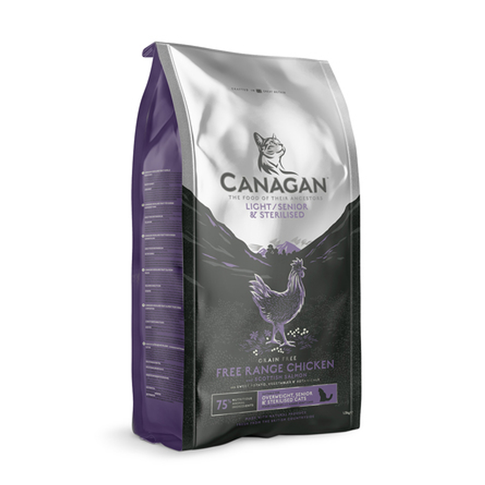 CANAGAN GF Light/Senior/Sterilised корм 4кг д/кошек, цыпленок и лосось