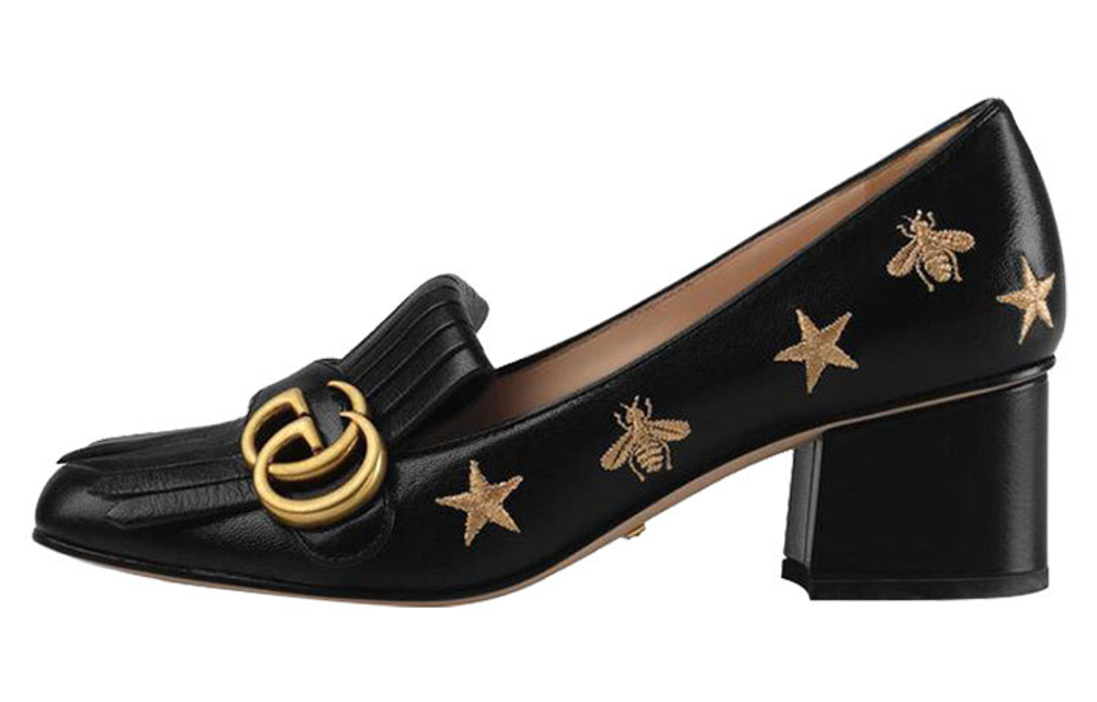 GUCCI Gucci leather embroidered set of high heels 5.5cm women's black