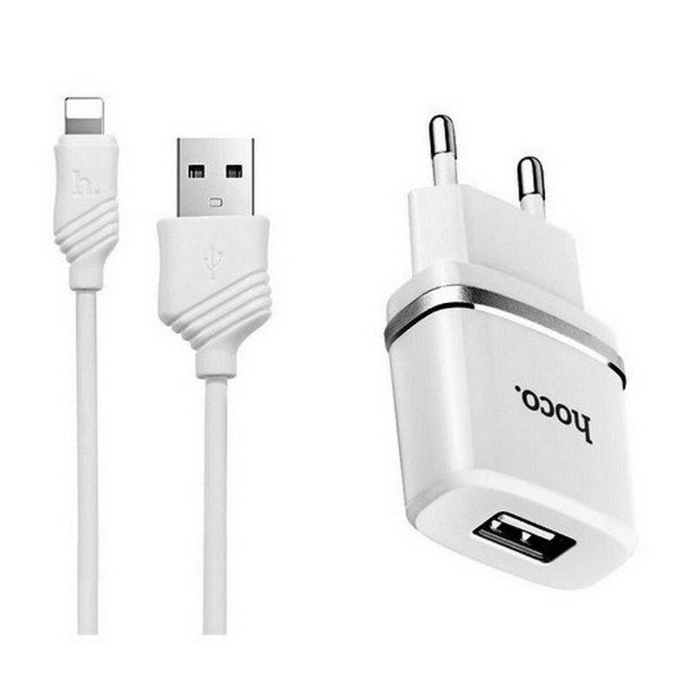 Сетевой адаптер питания HOCO C11 1.0A + кабель Lightning (белый)