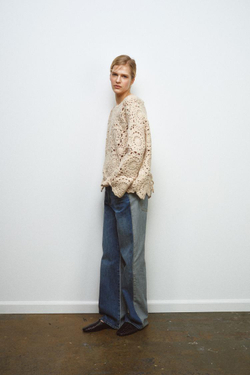 ZARA СВИТЕР ИЗ КРУЖЕВА КРОШЕ, КРЕМОВЫЙ