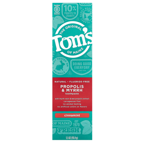 Tom's of Maine, Natural Antiplaue, зубная паста против налета, с прополисом и миррой, без фтора, корица, 155,9 г (5,5 унции)