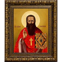 Константин Богоявленский, священномученик, пресвитер. Икона на холсте. В раме 17 х 21 см.