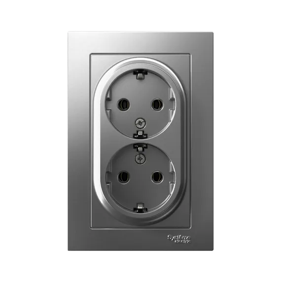 Розетка 2-м СП AtlasDesign 16А IP20 с заземл. в сборе сталь SE ATN000924