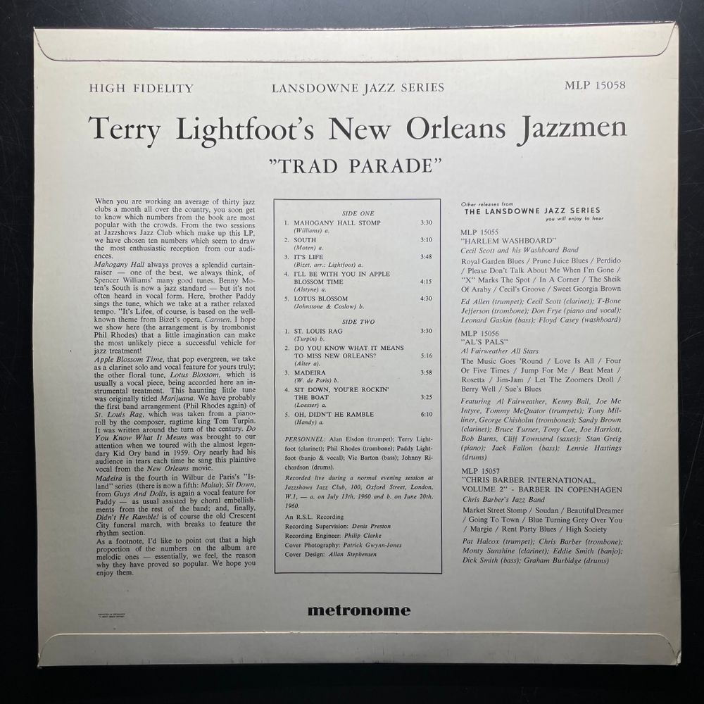 Terry Lightfoot And His New Orleans Jazzmen ‎– Trad Parade (Дания 1960г.)