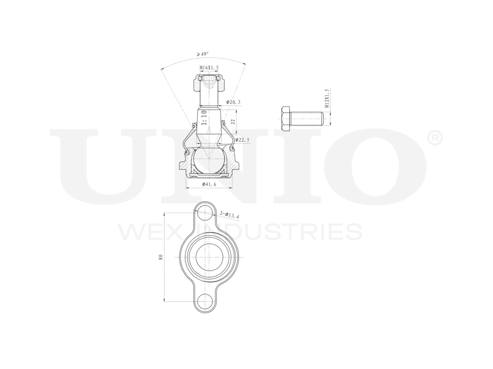 Опора шаровая передняя нижняя UNIO SSP-20051