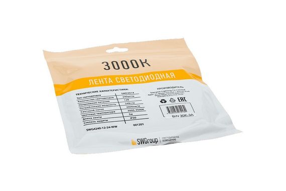 Светодиодная лента SWG 24W/m 240Led/m 3014SMD теплый белый 5M SWG4240-12-24-WW-M 009470