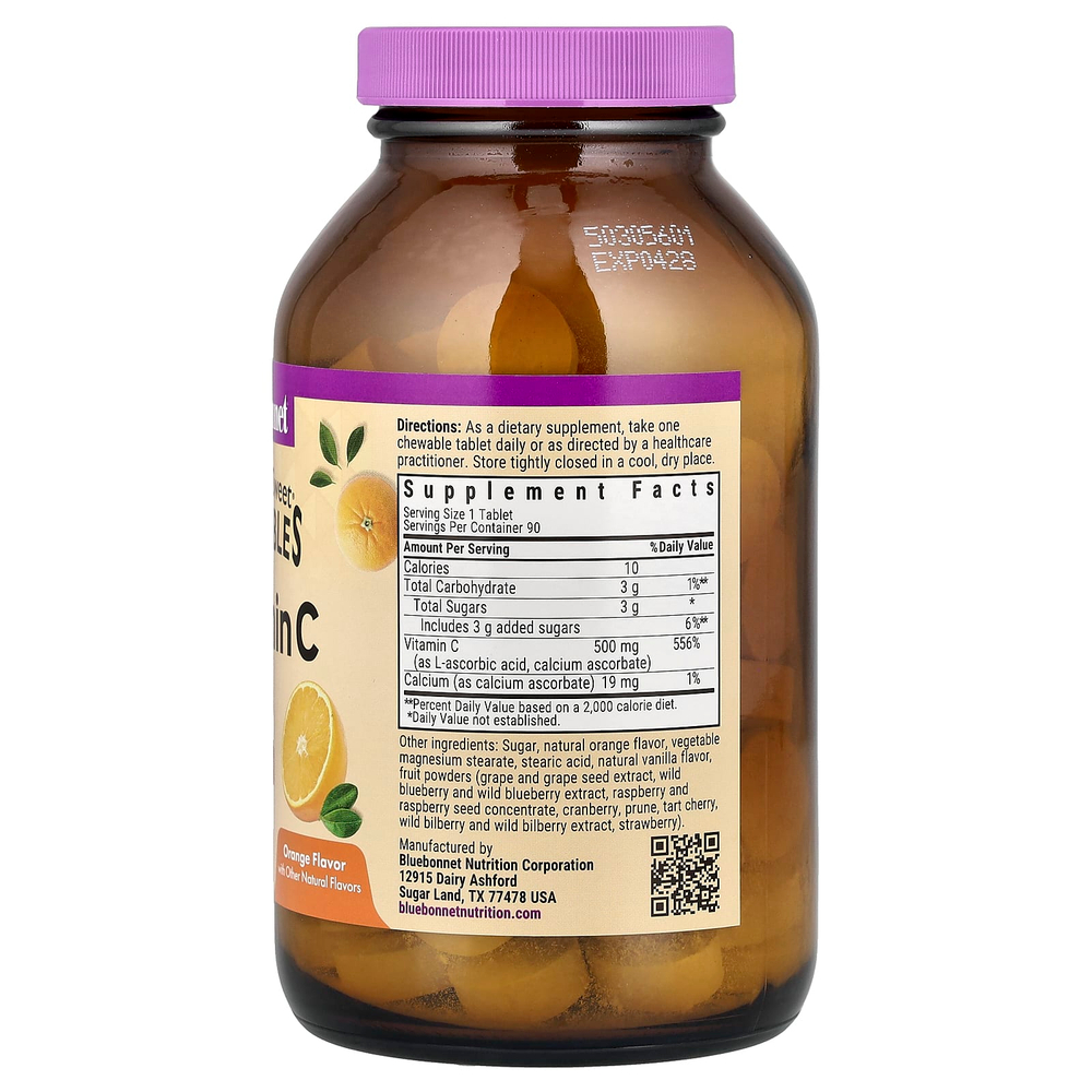 Bluebonnet Nutrition, Earth Sweet®, жевательные таблетки, со вкусом витамина C, апельсин, 90 жевательных таблеток