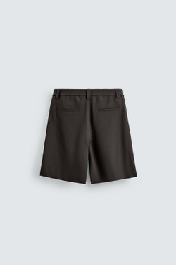 ZARA ШОРТЫ RELAXED FIT С БОКОВЫМИ СКЛАДКАМИ, ШОКОЛАДНЫЙ