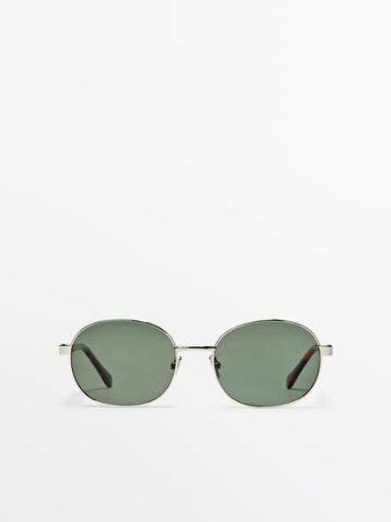 Massimo Dutti Круглые металлические солнцезащитные очки с эффектом черепаховой панцири, серебряный