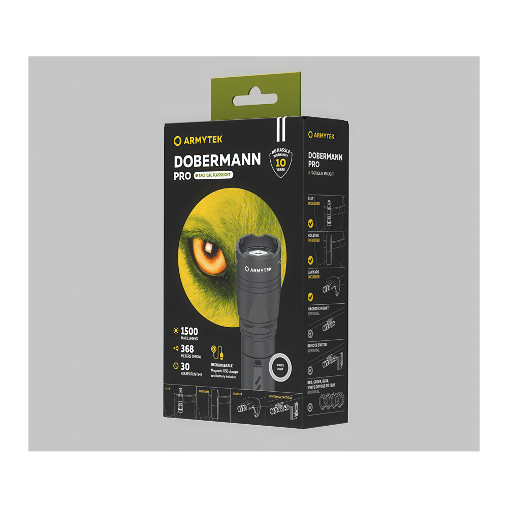 Фонарь для охоты Armytek Dobermann Pro Magnet USB — устойчивость к низким температурам (-40 °C) и высокие показатели стабилизации яркости.