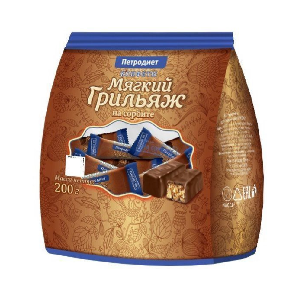 Конфеты Петродиет Мягкий Грильяж на сорбите 200 гр