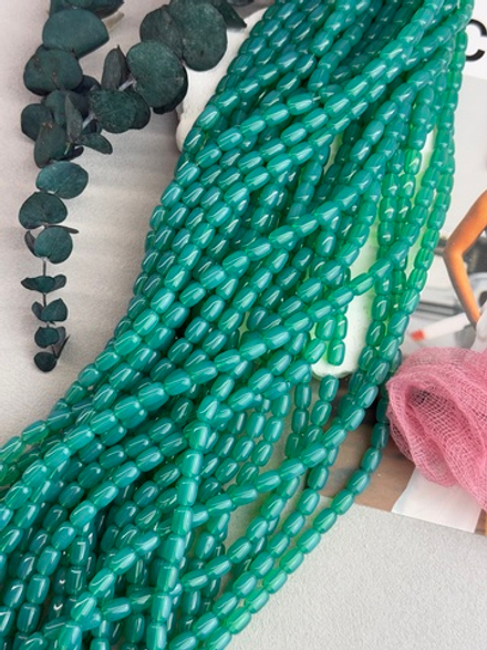 Стеклянные бусины, бочонок 6*9 мм, нить 38 см, "Нефрит"