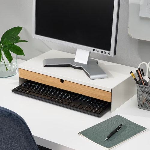 ЭЛЛОВЕН ELLOVEN Подставка для монитора с выдвижным ящиком, белый