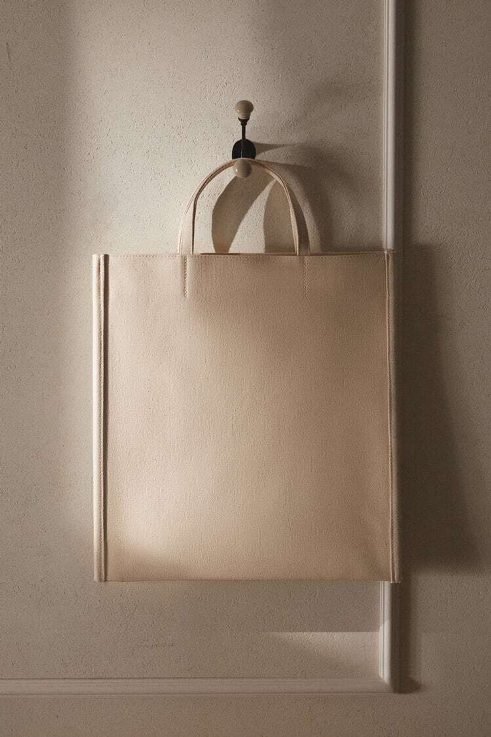 ZARA HOME ХЛОПКОВАЯ ЖЕСТКАЯ СУМКА, СВЕТЛО-БЕЖЕВЫЙ