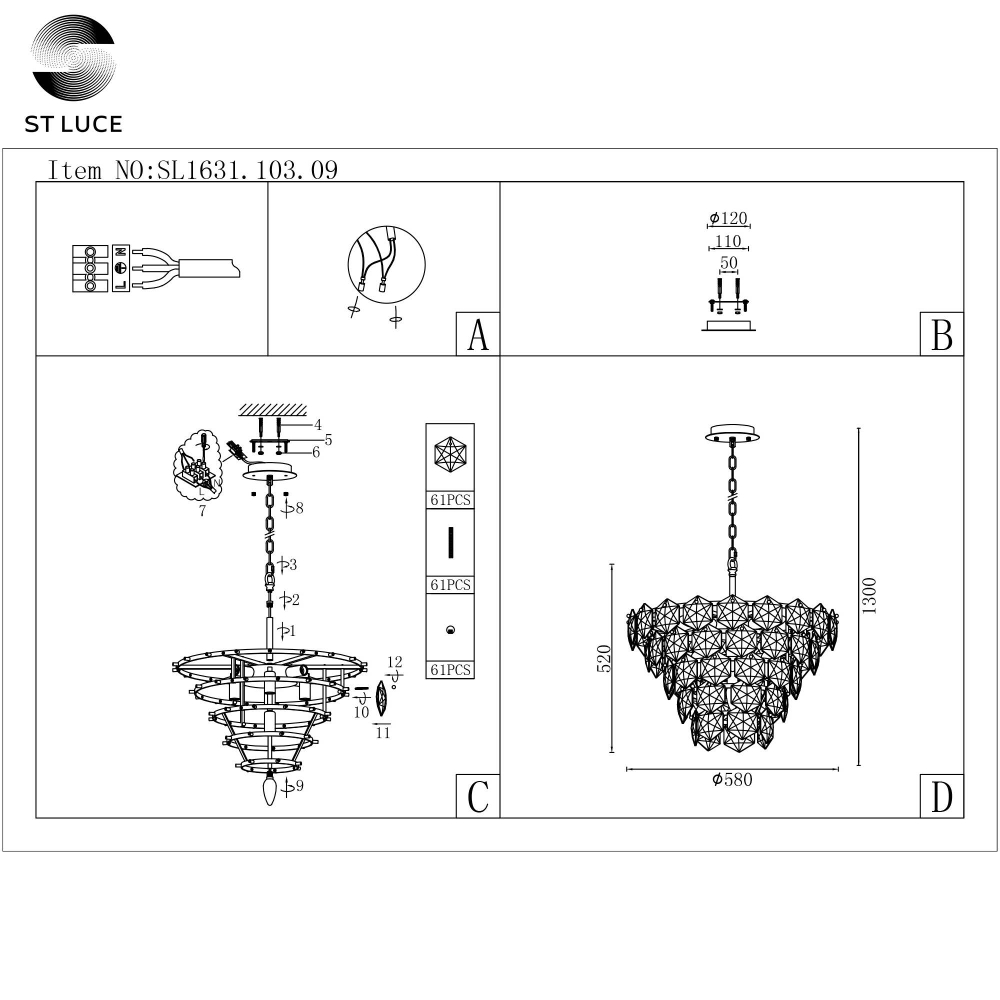 SL1631.103.09 Люстра подвесная ST-Luce Хром/Прозрачный E14 9*40W