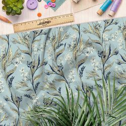 Ткань блэкаут золотистые листья с цветами