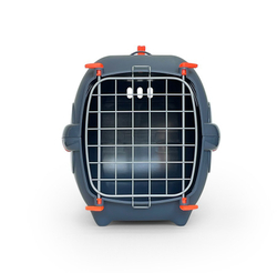 Переноска ZOOSET PRO для кошек и собак, с металлической дверцей и ремнем, М - 47,5х31,5х33 - серая/оранжевая