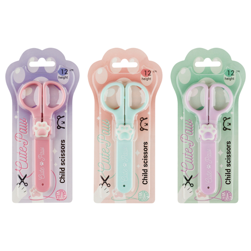Ножницы детские MESHU "Paw" с топпером, 12см, в футляре, блистер, европодвес, ассорти