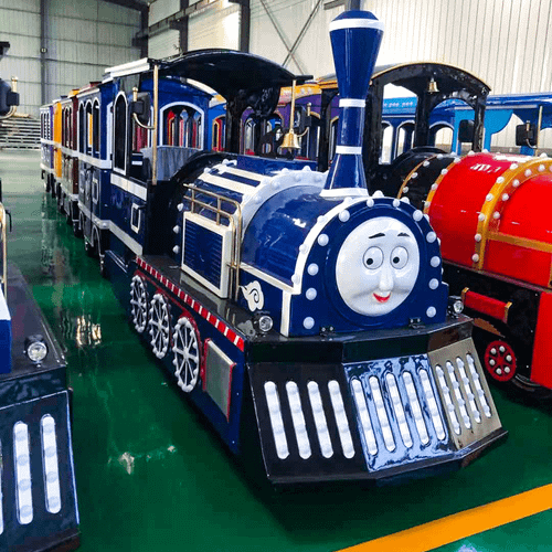 Безрельсовый паровозик «Капитан», 4 вагона, 16 мест — для ТРЦ, с электродвигателем