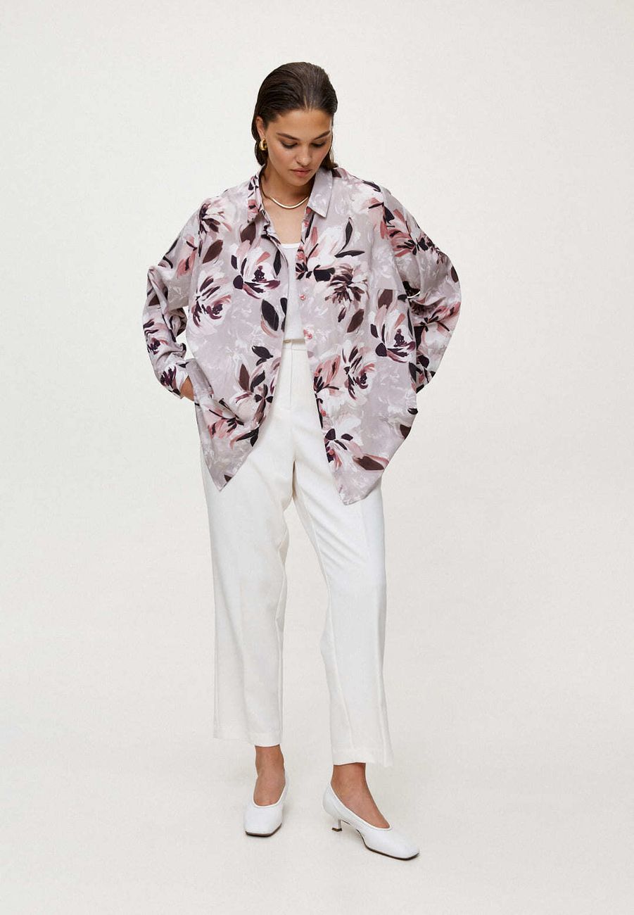 Блузка с планкой, цветочный принт