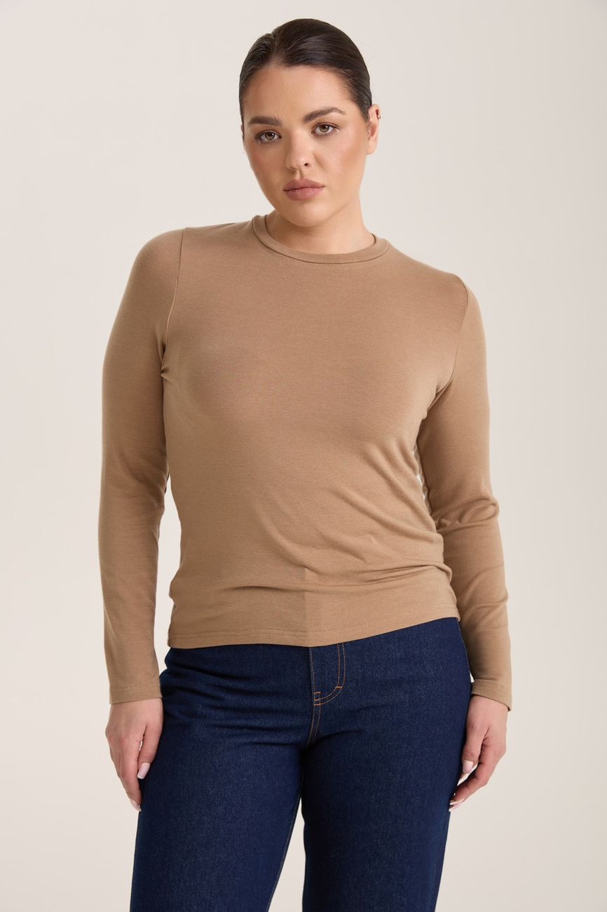 Лонгслив с шерстью мериноса, кэмел