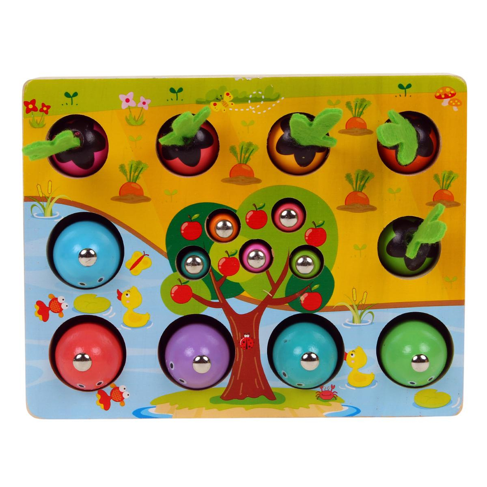 Развивающая игрушка деревянная Обьемная рыбалка урожай + червяки, коробка C-41679