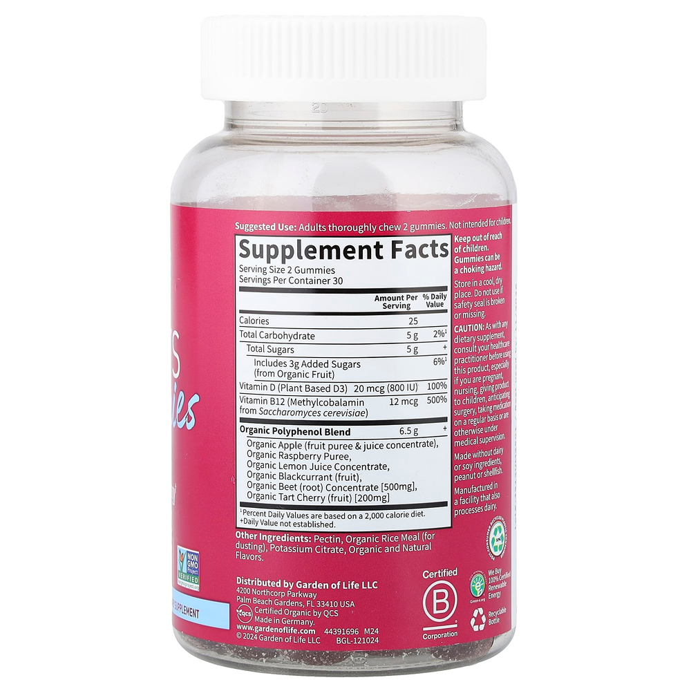 Garden of Life, Жевательные мармеладки со свеклой, малина, 60 фруктовых жевательных мармеладок
