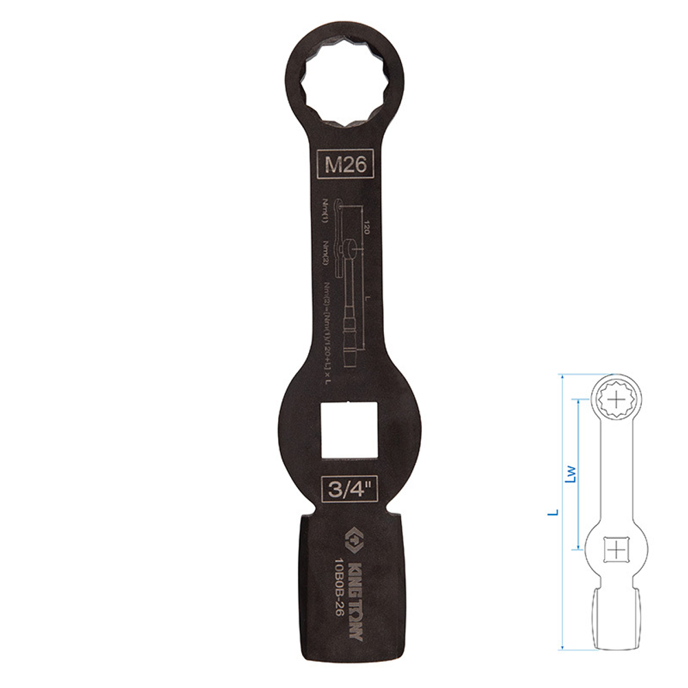 KING TONY (10B0B-26) Ключ для тормозных суппортов грузовых автомобилей M26, 3/4", ударный
