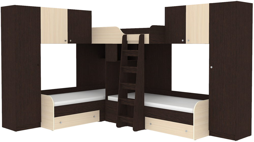 Трехместная кровать КарИВи Трио 3 Венге  Дуб Молочный