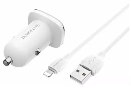 Автомобильная зарядка  BOROFONE BZ12 5В-2.4А с кабелем Lightning