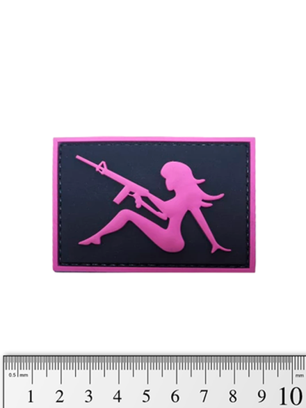 Шеврон Girl With Pistol PVC. Чёрный с розовым