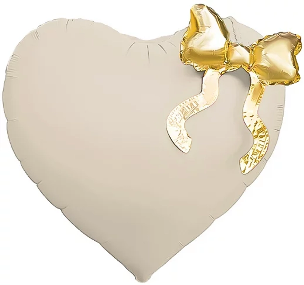 Купит сердце из фольги кремового цвета с золотым бантом с гелием для декора