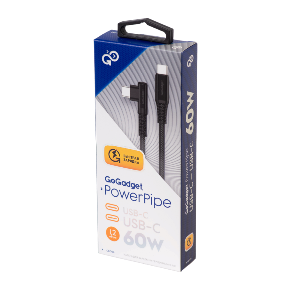 Кабель GoGadget CB004 USB-C (M) Г-образный — USB-C (M) прямой 1,2 м 3А