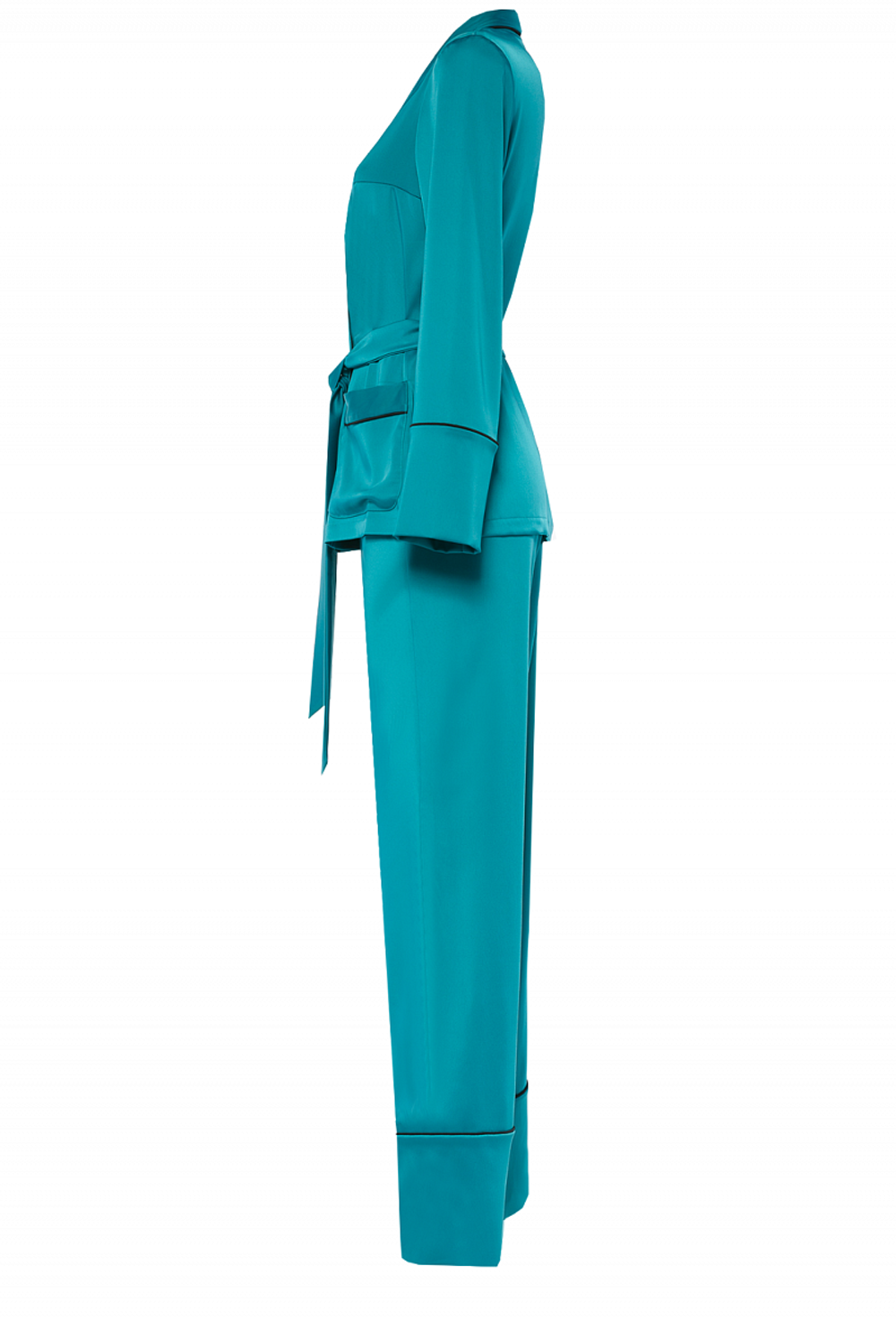 Брючный костюм из шелка изумрудный 04-19 SS