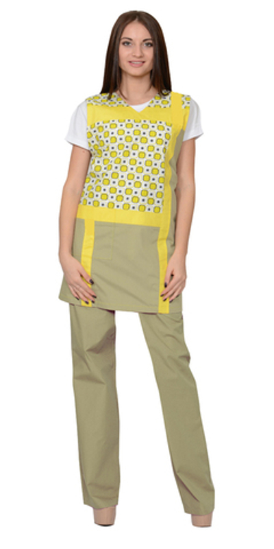 Комплект "ГАЛАТЕЯ" женский: фартук, брюки оливковый с желтым