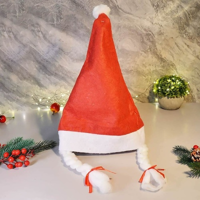 Колпак новогодний "Снегурочка с косами" 28*38см, красный