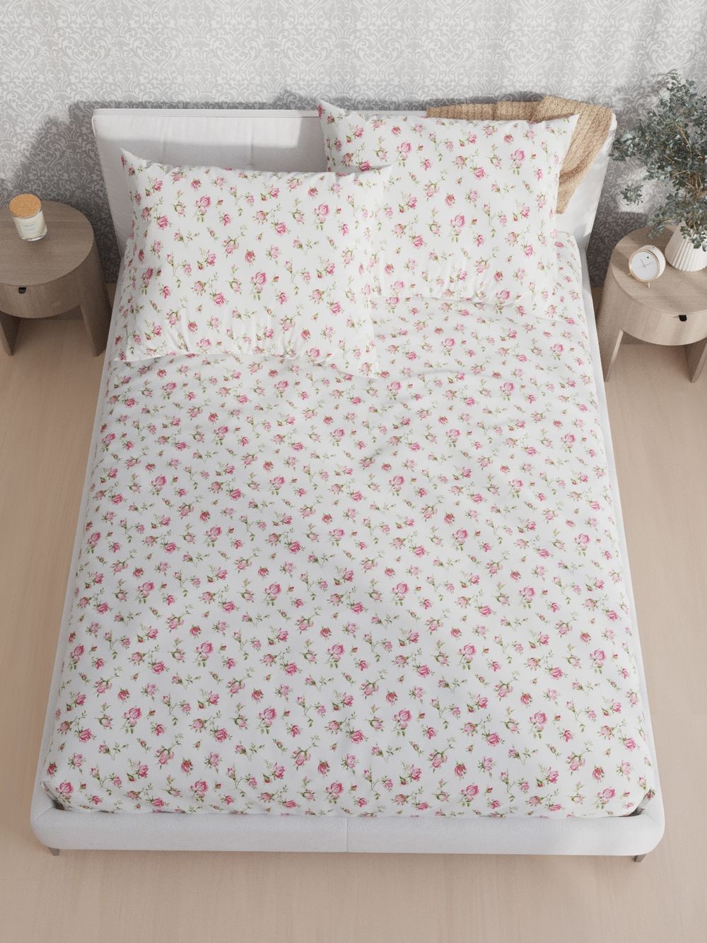 Постельное белье "Розы" 1,5-сп   наволочка 50х70 1шт Простынь  150х215 см  Пододеяльник 145х215 см  Сказка сатин