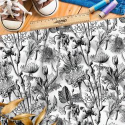 Ткань премиум шелк искусственный Армани графическая ботаника