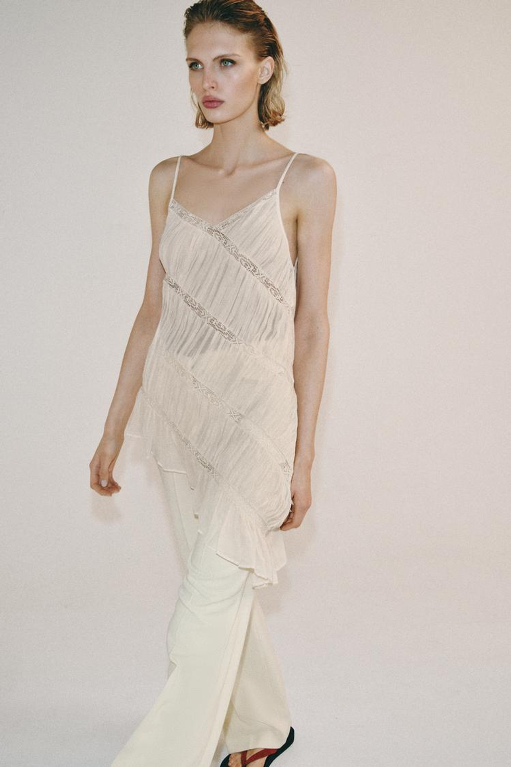 ZARA ТОП АСИММЕТРИЧНОГО КРОЯ СО СКЛАДКАМИ — ZW COLLECTION, ЭКРЮ