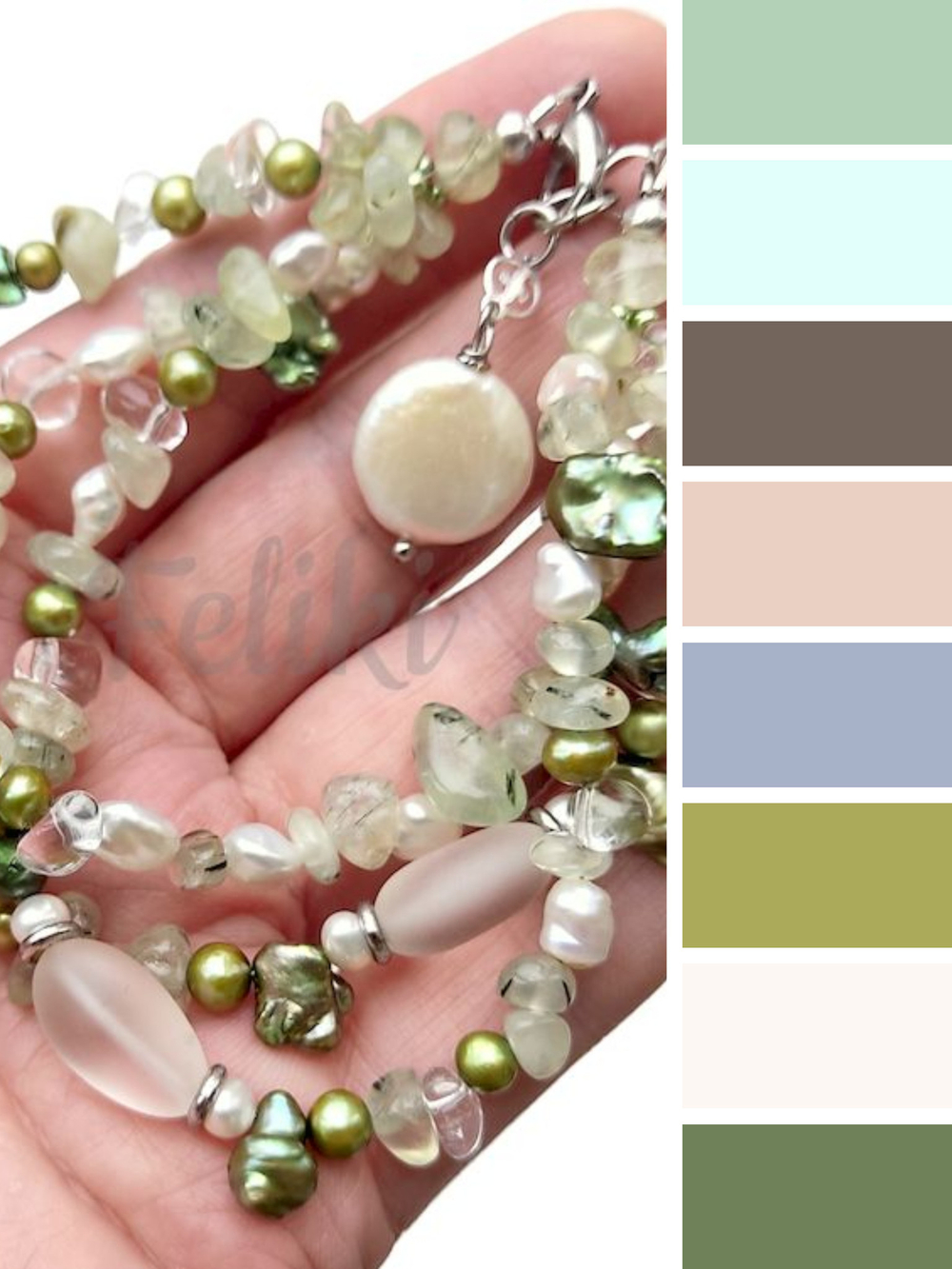 цветовая шпаргалка для одежды под браслет из натуральных камней в салатовых оттенках