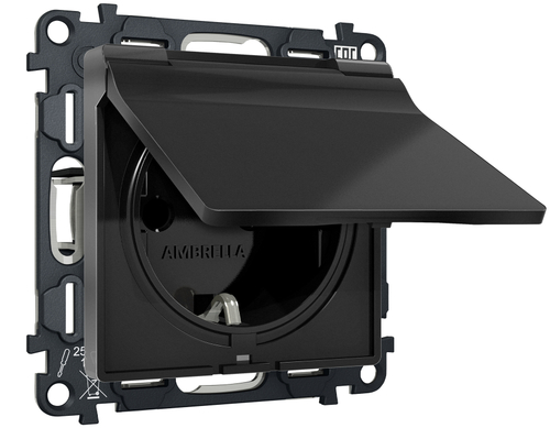 MA808010 Комплект механизма электрической розетки ALFA Черный матовый с/з с шторками и крышкой IP44 QUANT (AP8080, VM141)